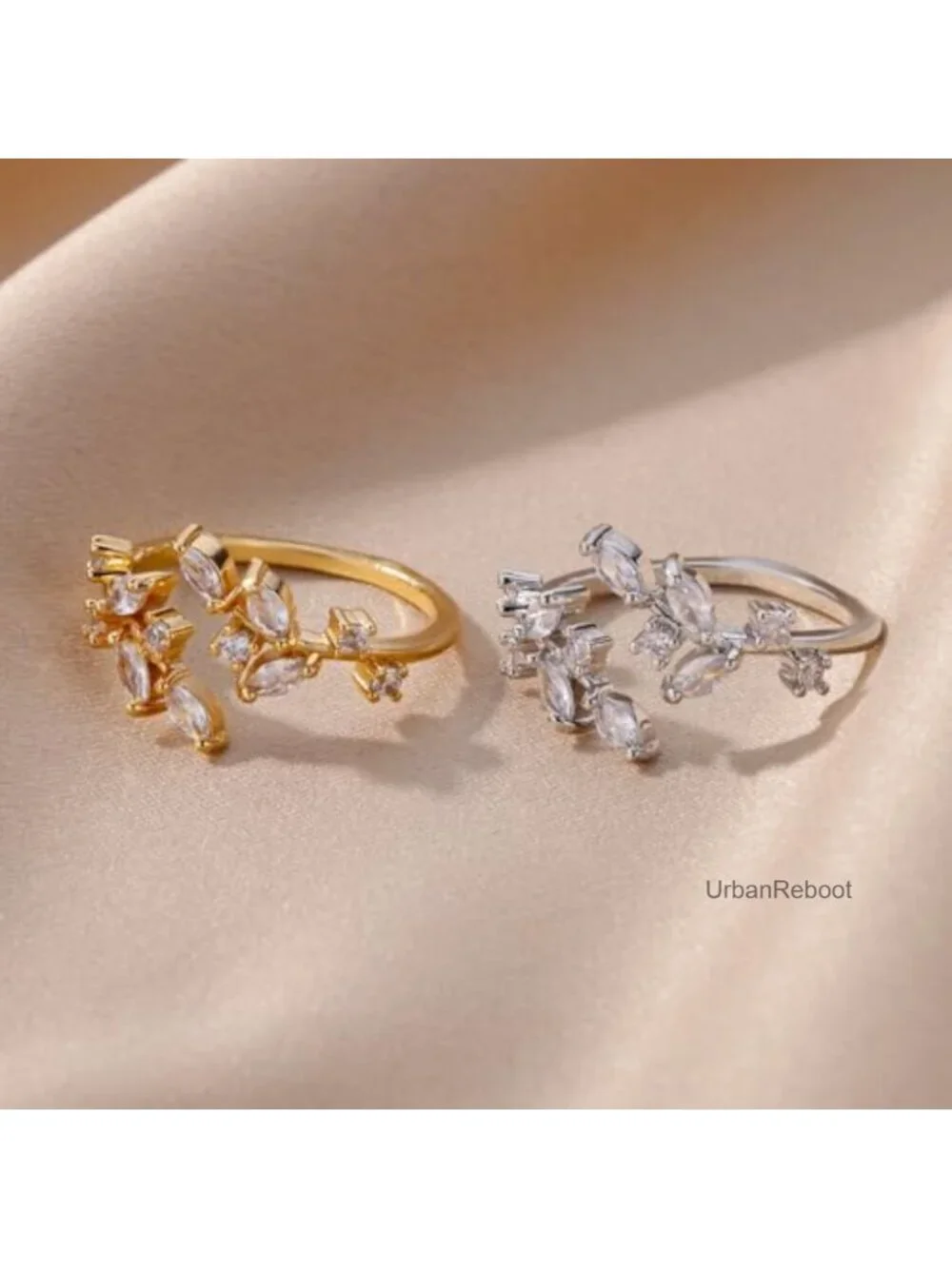 Gold Plated Leaf Stackable Ring Adjustable Tarnish Resistant Women's Jewelry